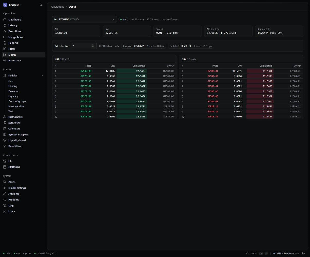 BridgeQ aggregated order book depth with VWAP