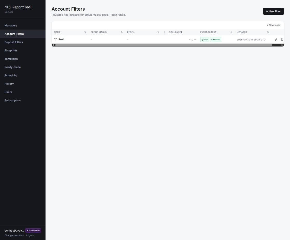 ReportTool reusable account filters