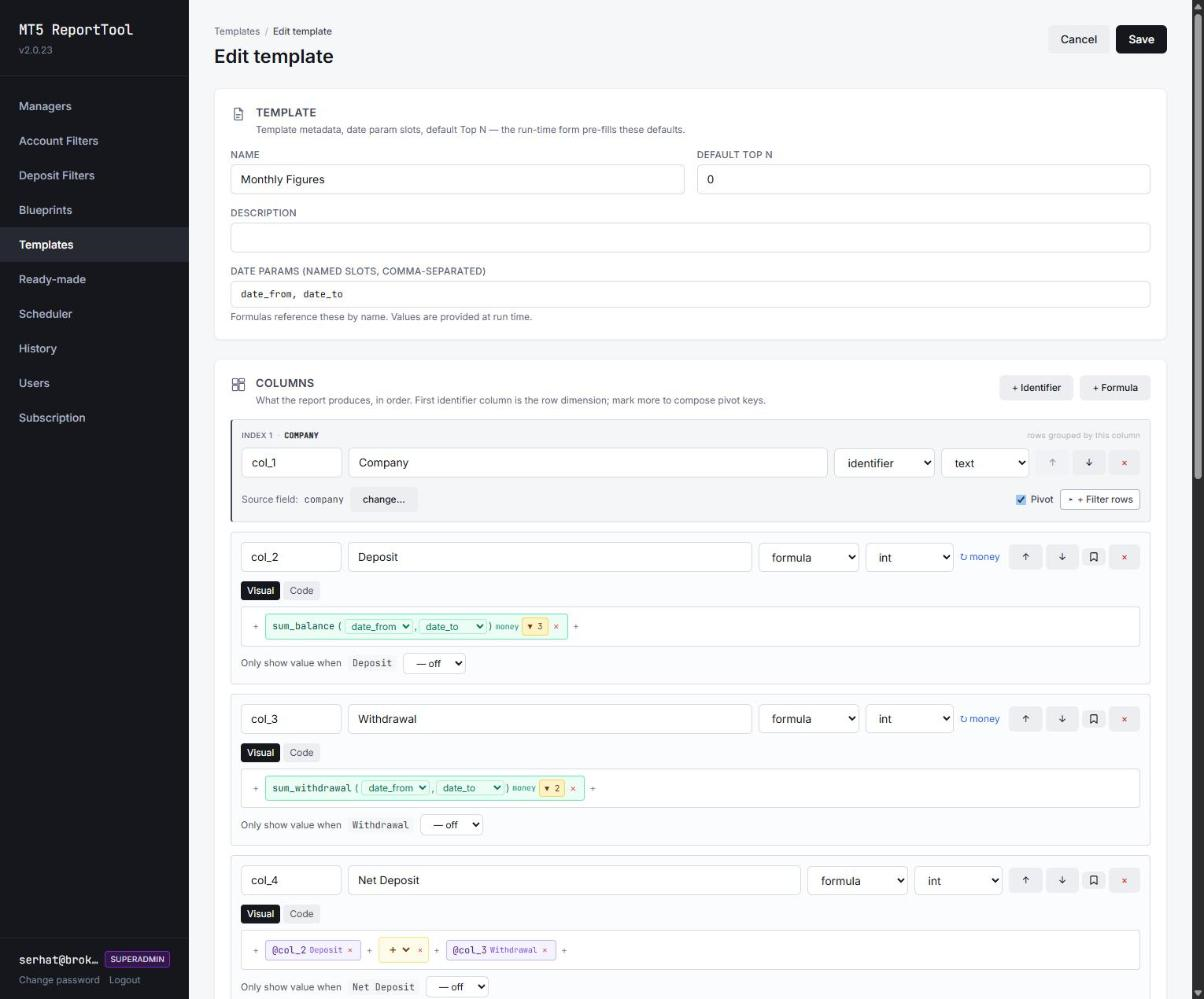 ReportTool visual formula column editor